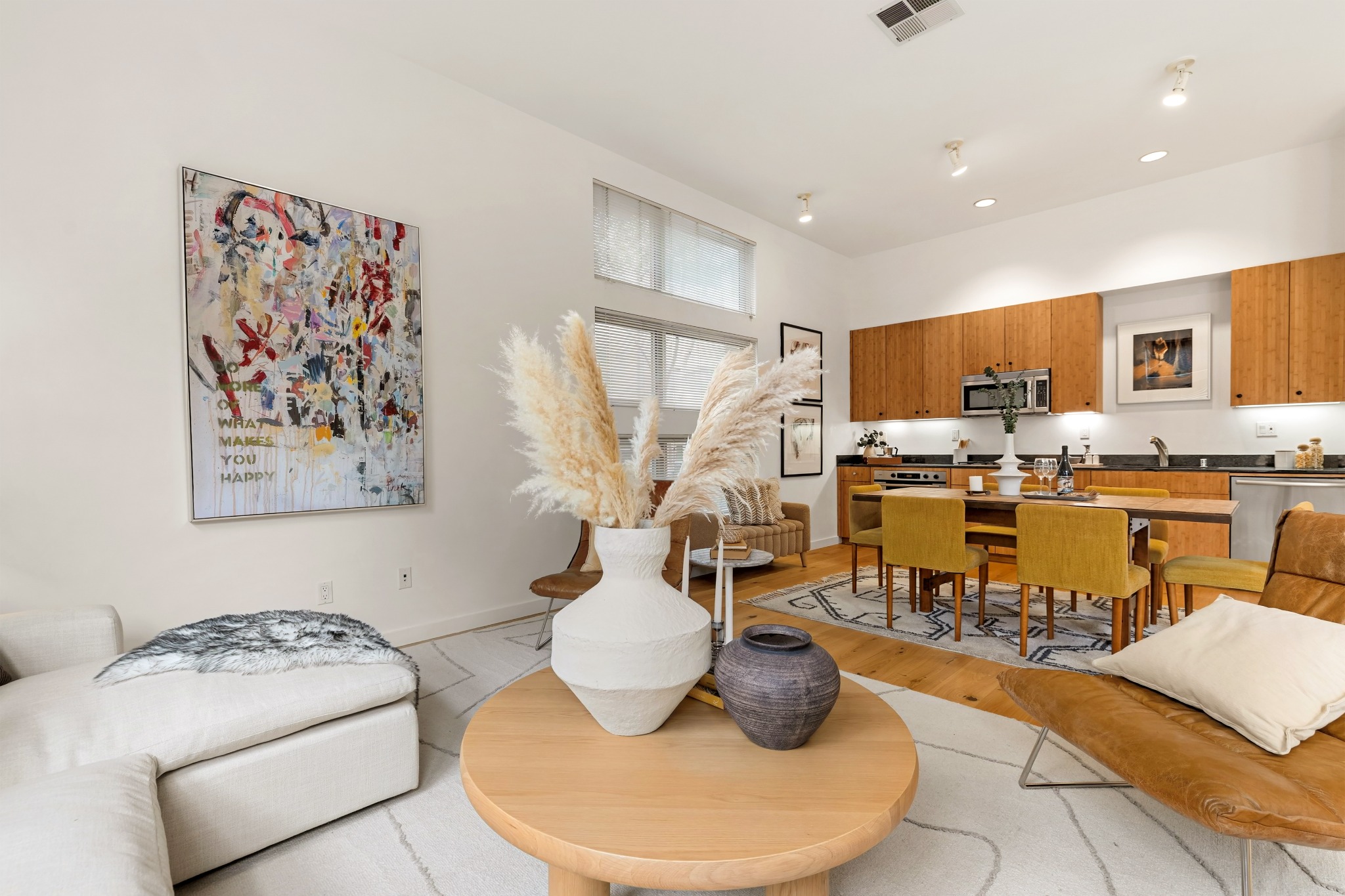 Living room dining and kitchen